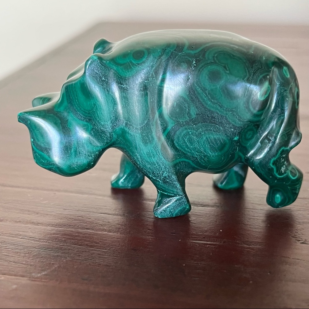 Malachite Stone Hippopotamus Figure Hippo 3”